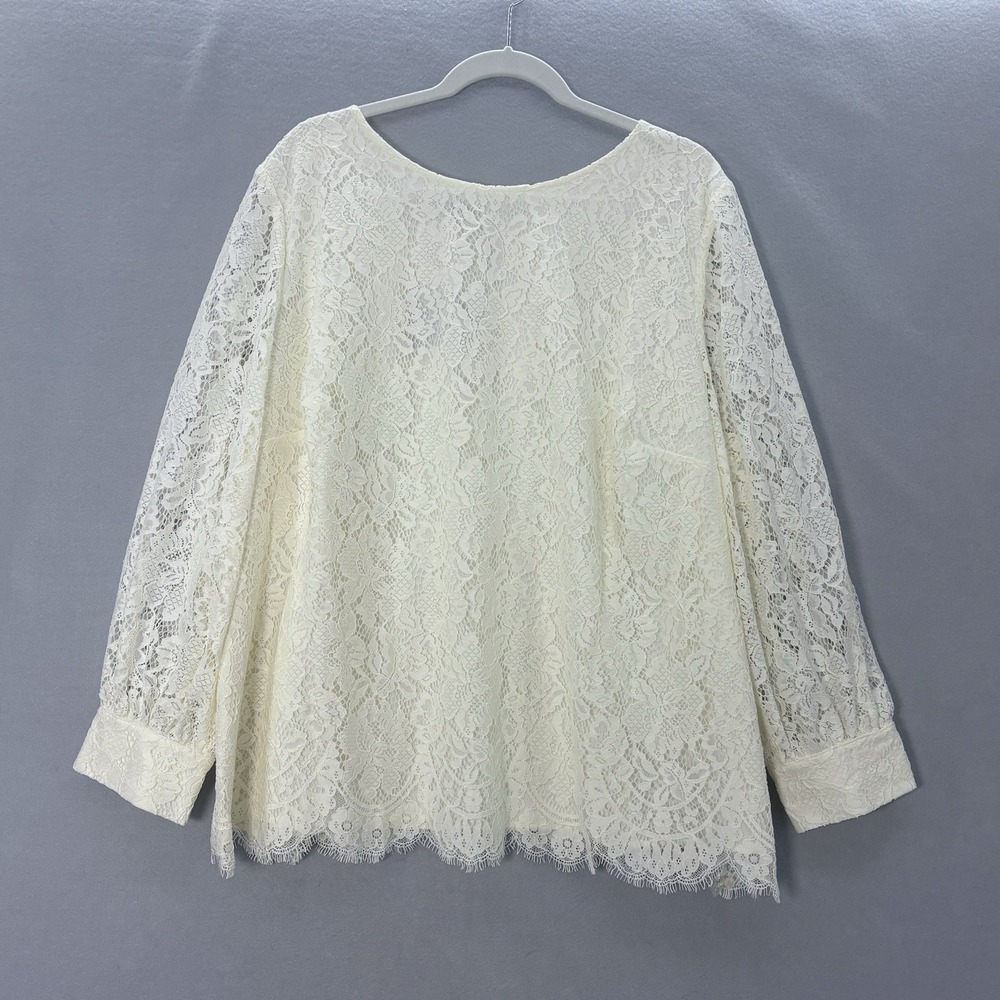 Talbots Women's Ivory Lace Sleeve Top 3X Pearl Details Feminine Cottagecore NWT‎